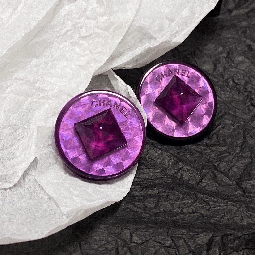 Chanel Vintage Purple 18K Gold Earrings