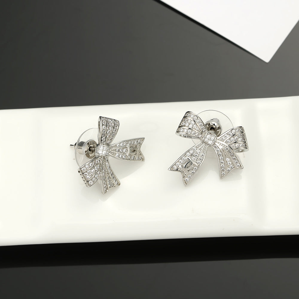Chanel Bow Tie Diamond 18K Gold Earrings