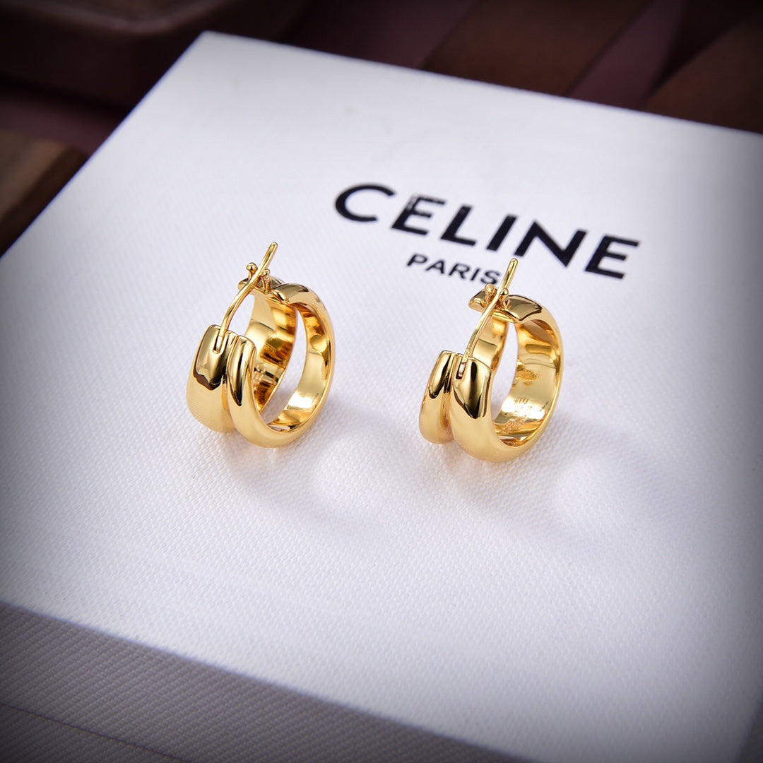 Celine Formes Abstraites Hoops 18K Gold Earrings
