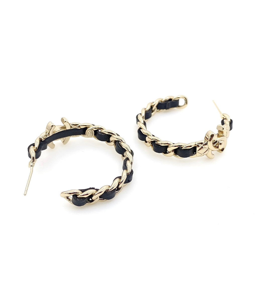 Chanel Circle Leather 18K Gold Earrings