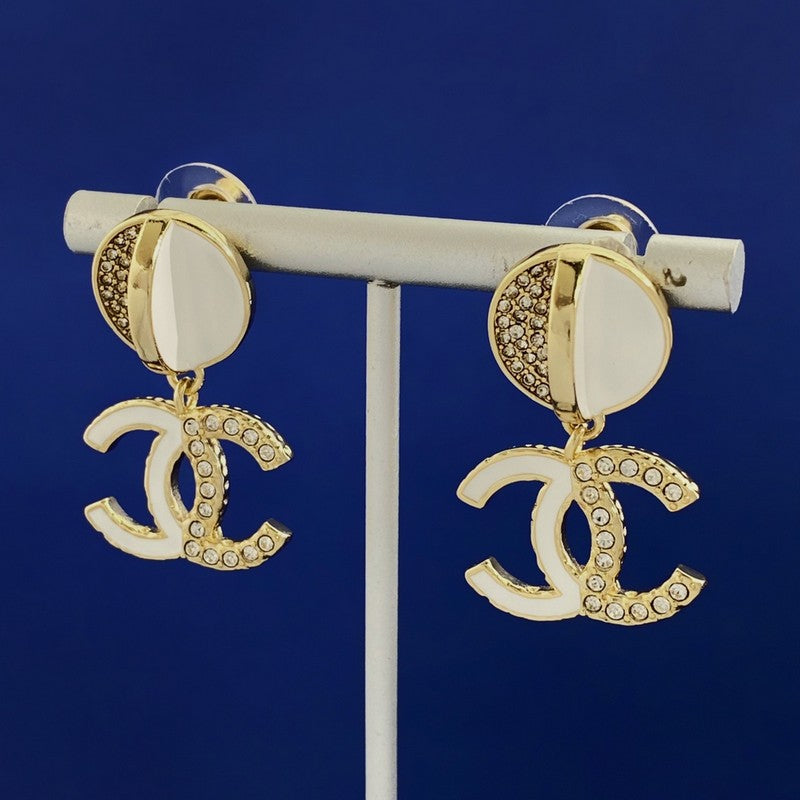 Chanel Half Diamond 18K Gold Earrings