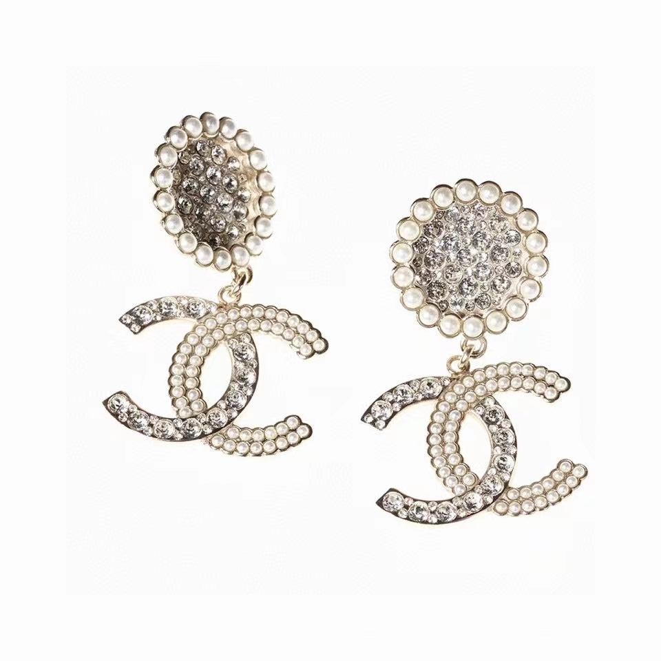 Chanel Diamond Drop 18K Gold Earrings