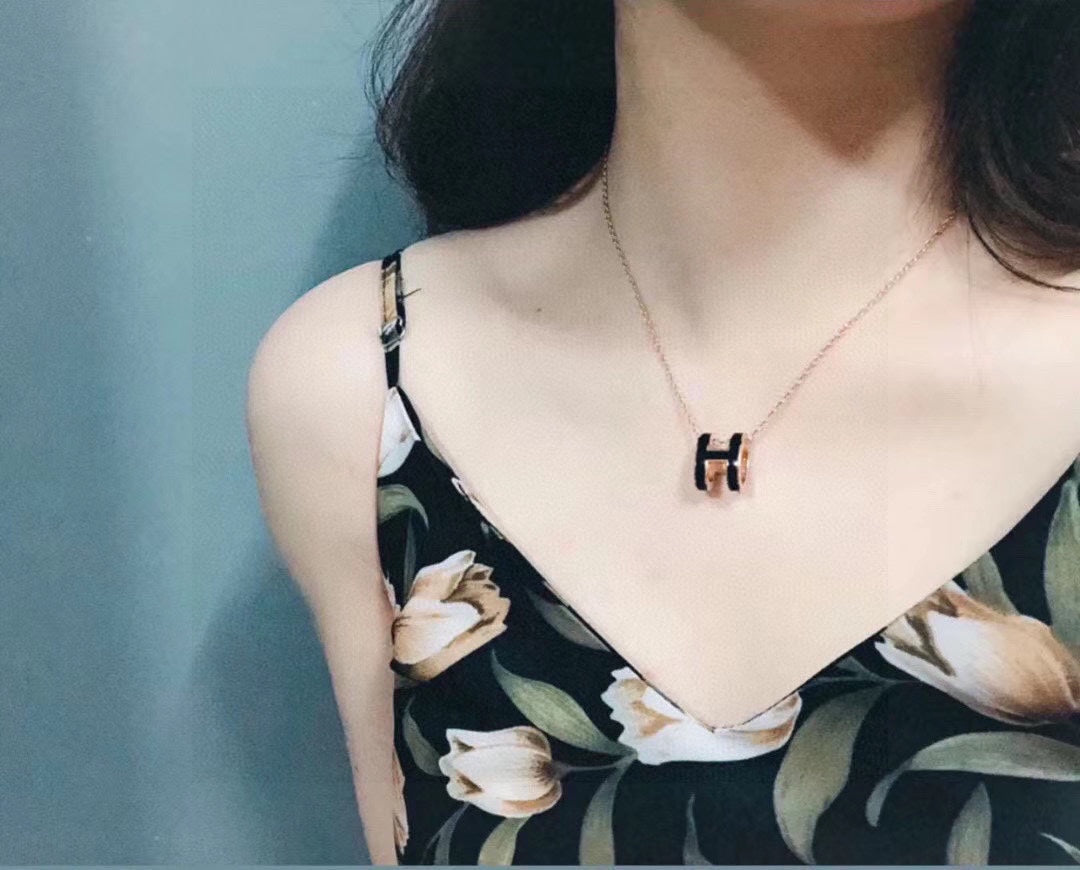 Hermes Mini Pop Black 18K Gold Necklace