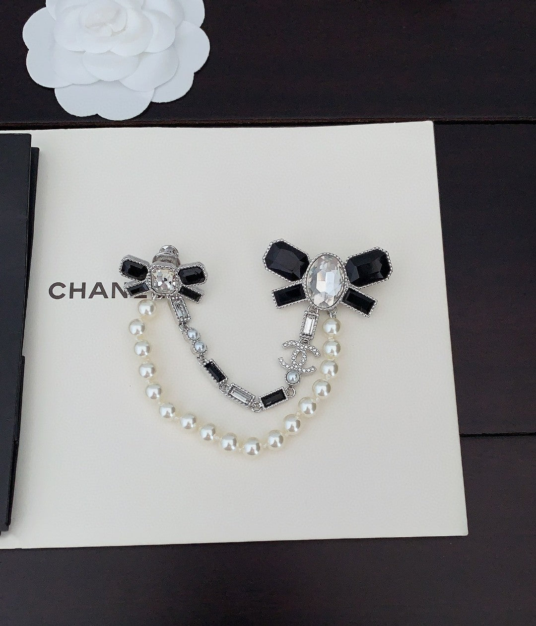 Chanel Black Bow Pearls 18K Gold Brooch