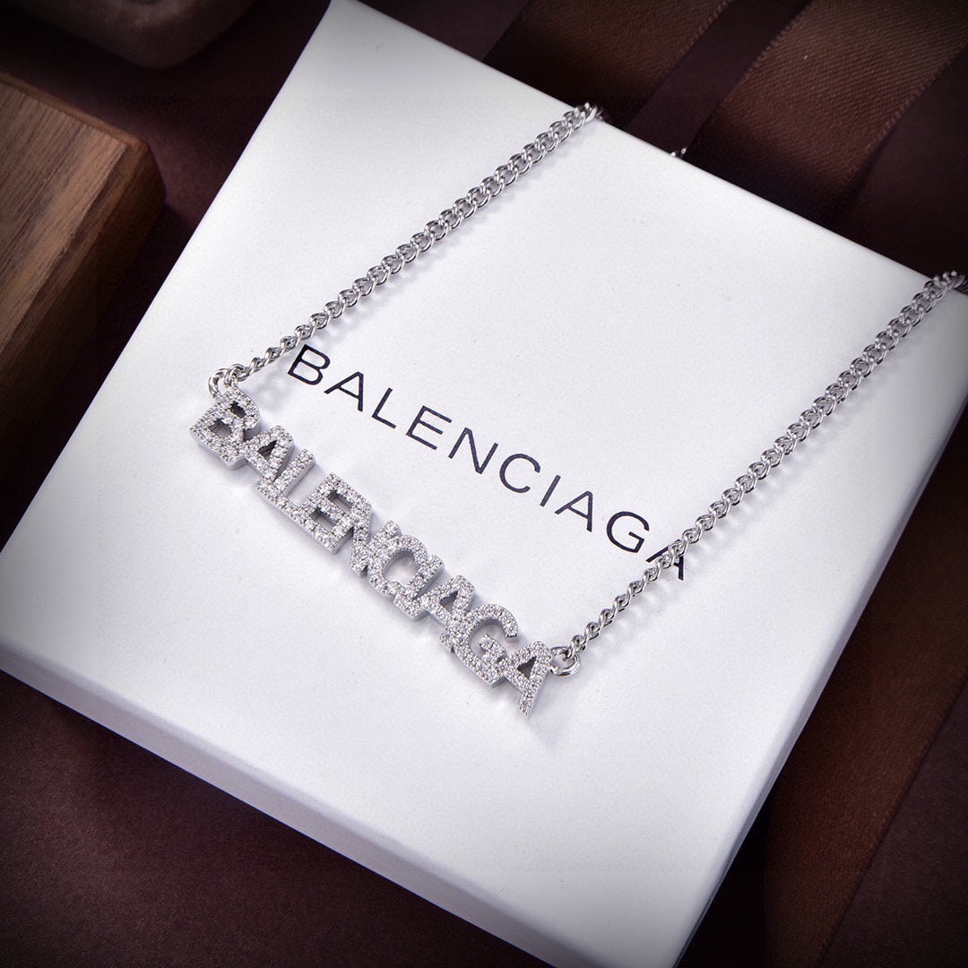 Balenciaga Typo Crystals 18K Gold Necklace