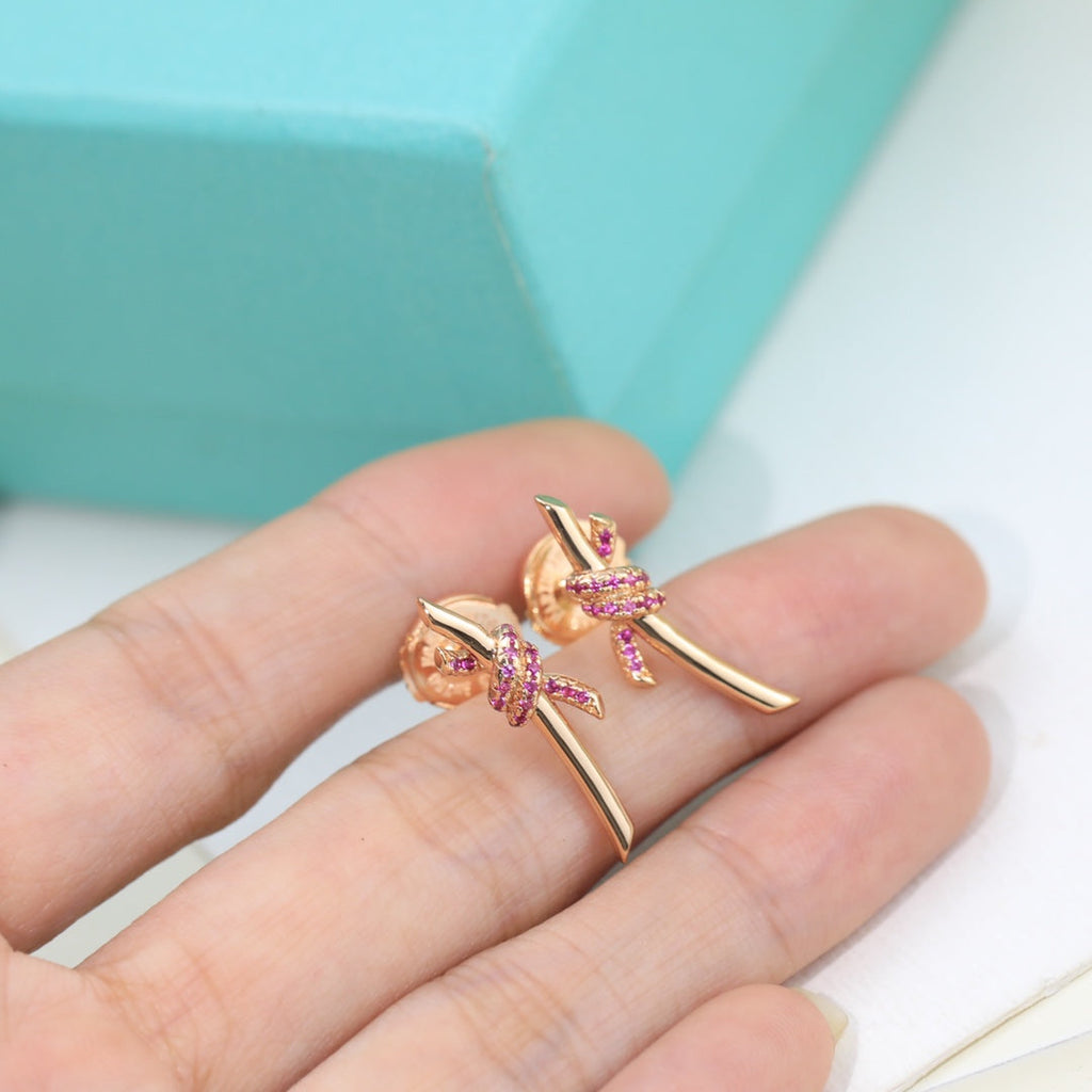 Tiffany Knot Pink Diamonds 18K Gold Earrings
