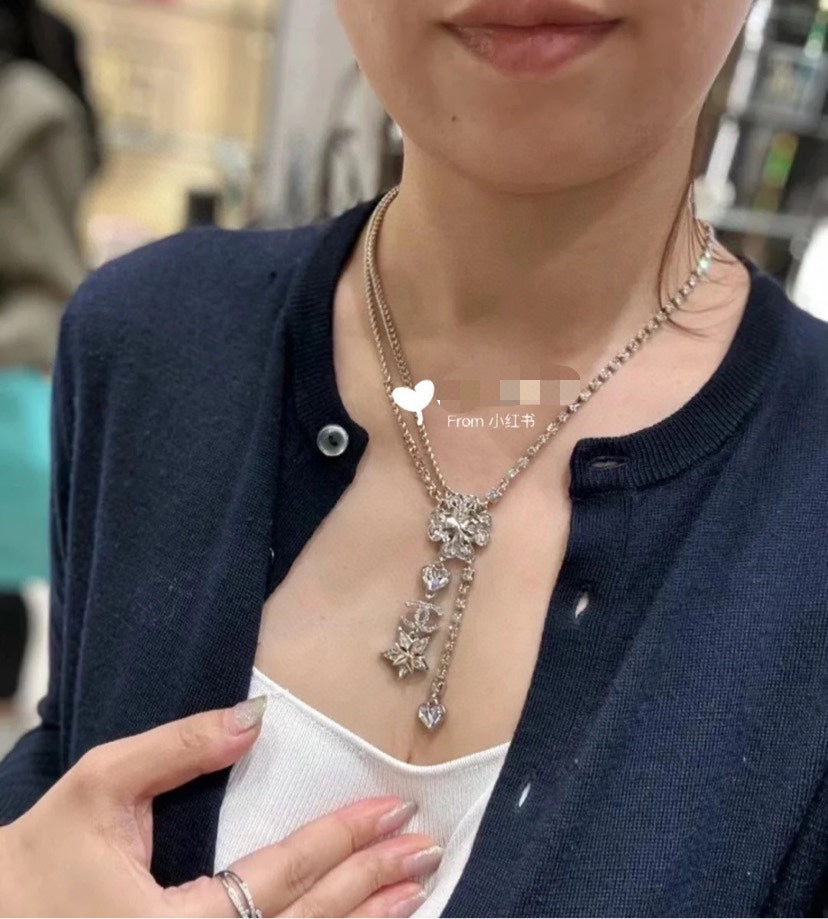 Chanel Heart Crystals Chain 18K Gold Necklace