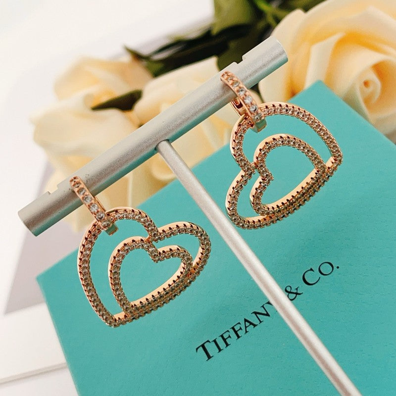 Tiffany Heart Diamond 18K Gold Earrings