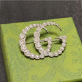 Gucci Double Crystal 18K Gold Brooch