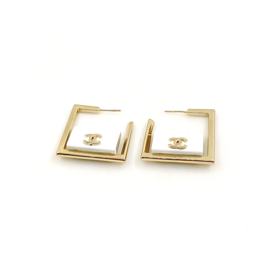 Chanel White Bag Pendant 18K Gold Earrings