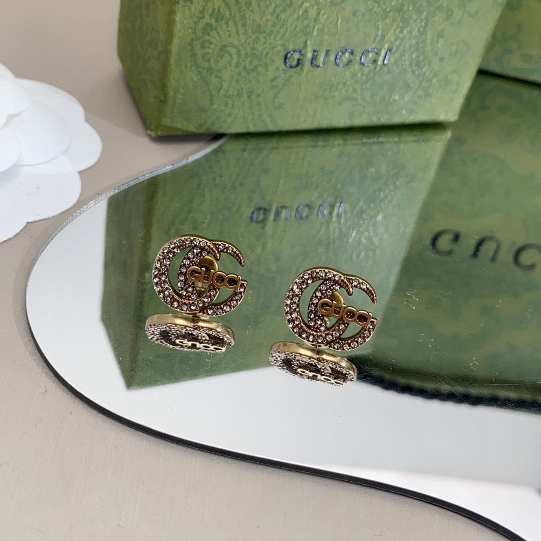 Gucci Double Logo Diamonds 18K Gold Earrings