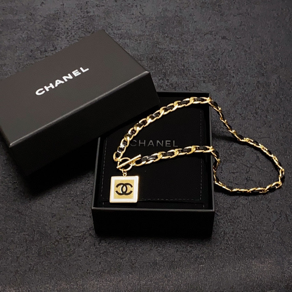 Chanel Leather Choker 18K Gold Necklace