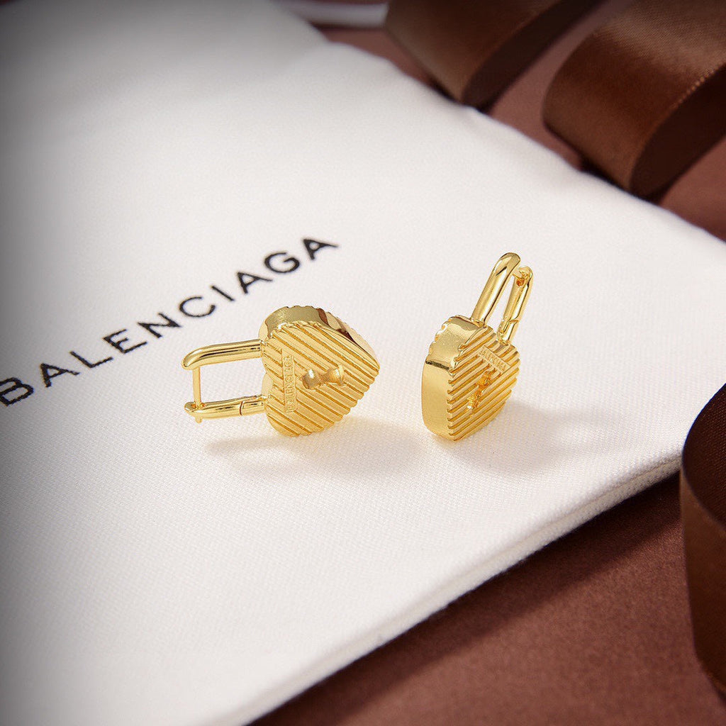 Balenciaga Hear Lock 18K Gold Earrings