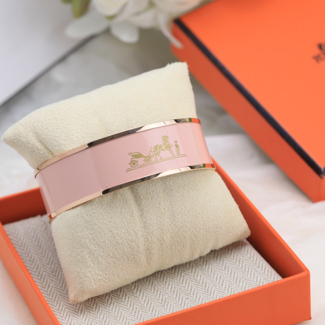 Hermes Enamel Cal ̈ ̈che Wide Bangle 18K Gold Bracelet
