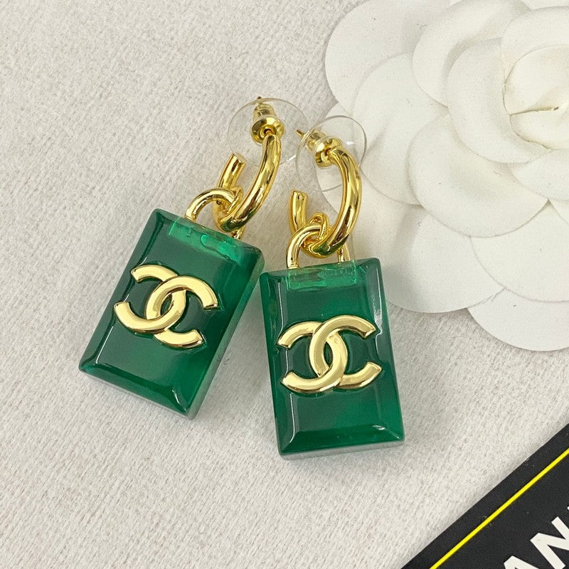 Chanel Green Perfume Bottle 18K Gold Earrings
