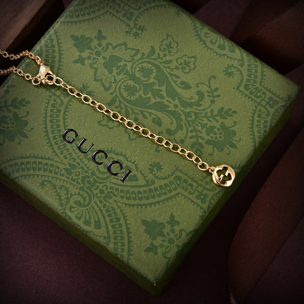 Gucci Double Embellished Script Letter 18K Gold Necklace