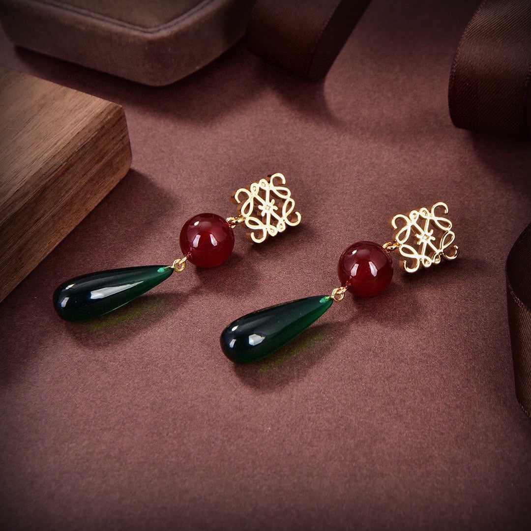LOEWE Anagram Color Crystals 18K Gold Earrings
