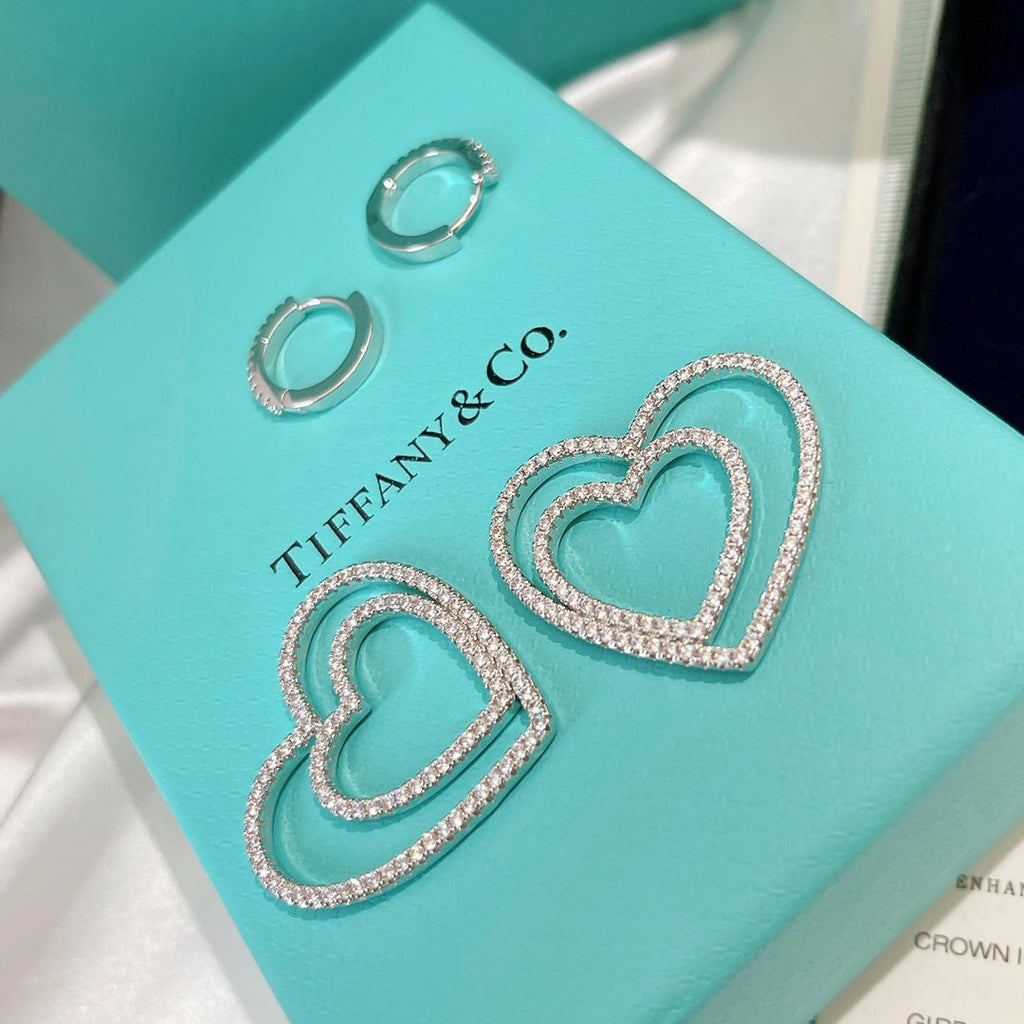 Tiffany Double Heart Diamond 18K Gold Earrings