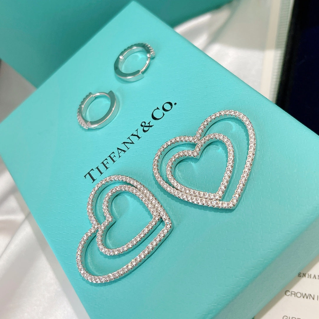 Tiffany Double Heart Diamond 18K Gold Earrings