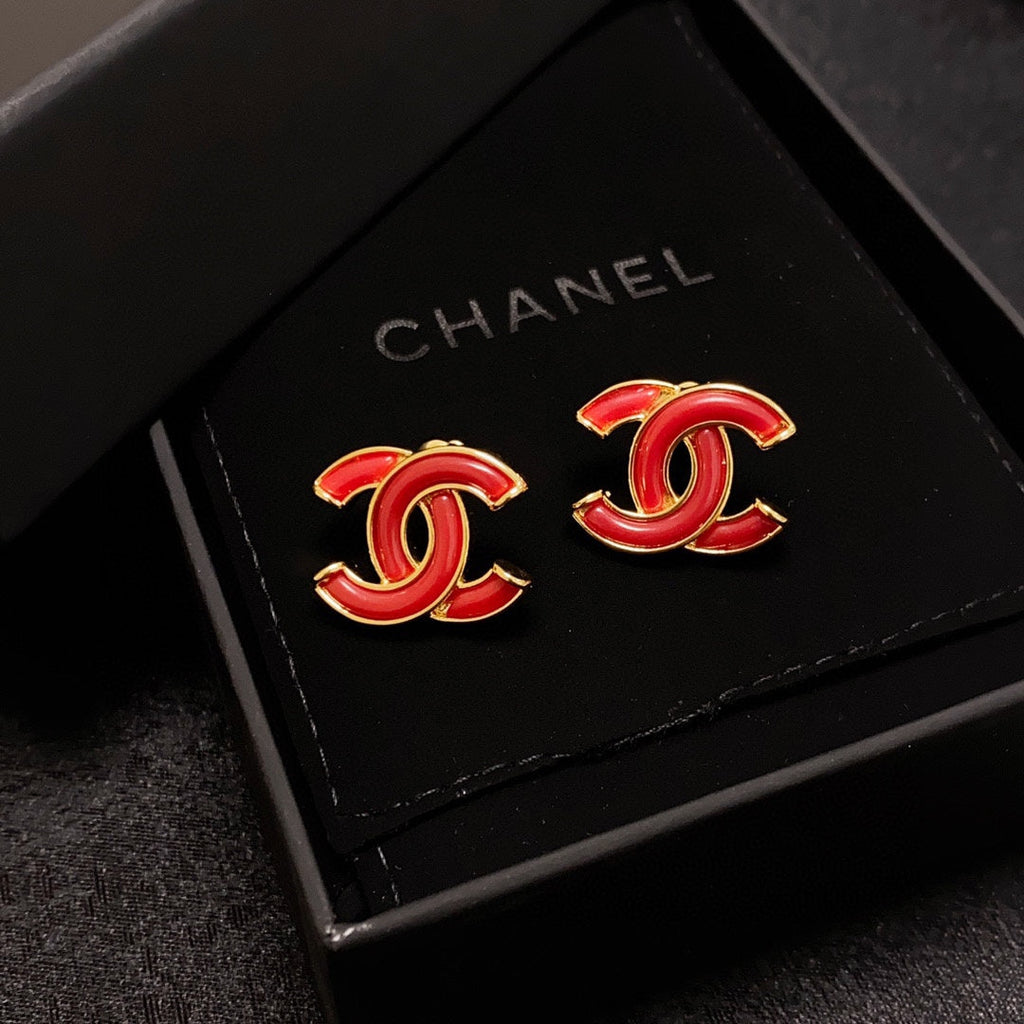 Chanel Red Resin 18K Gold Earrings