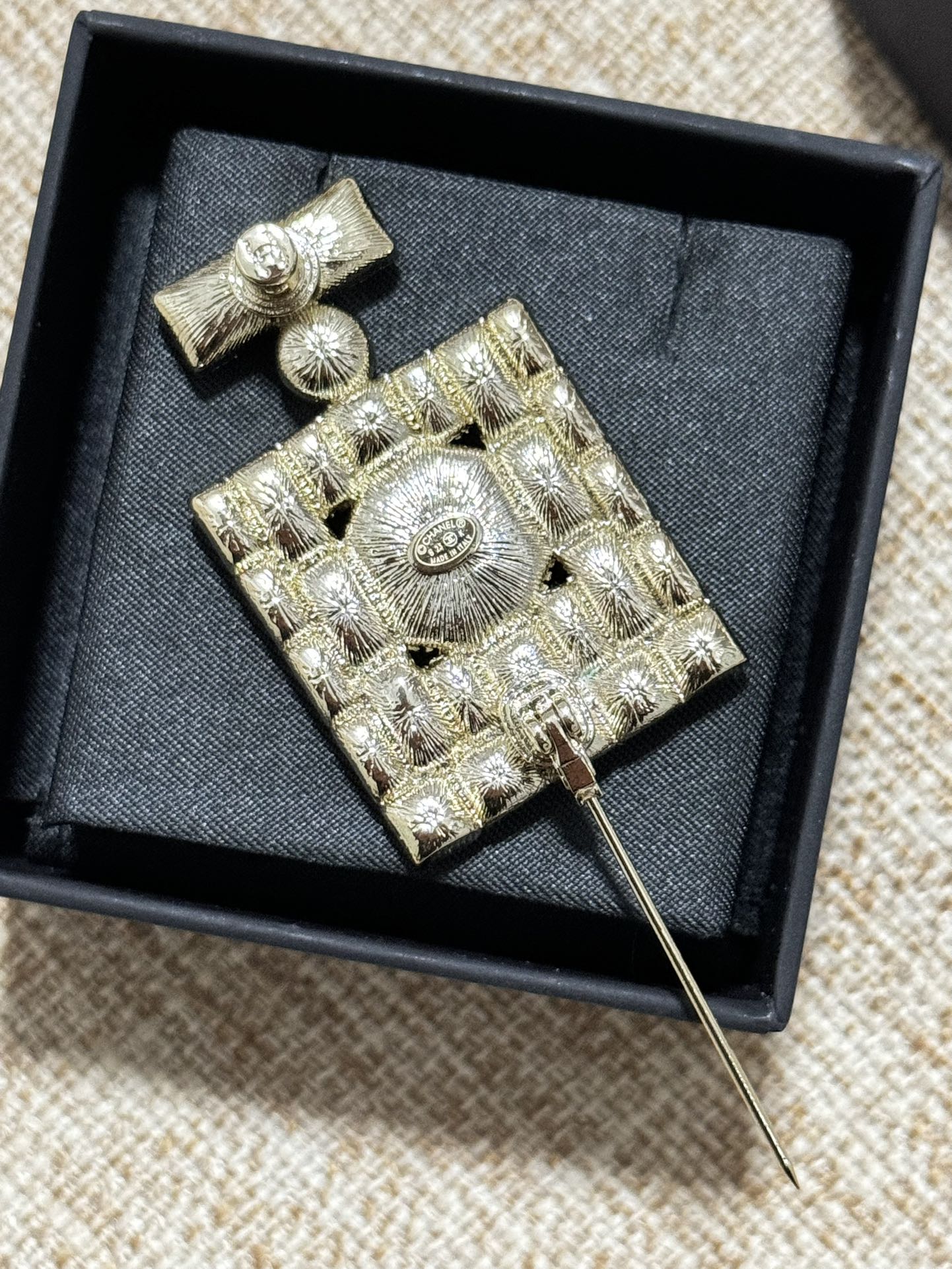 Chanel Perfume Bottle Crystals 18K Gold Brooch