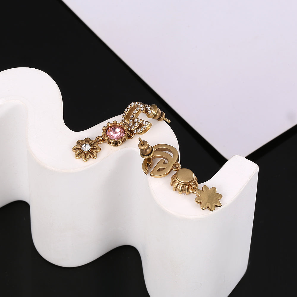Gucci Double Flower Crystal 18K Gold Earrings
