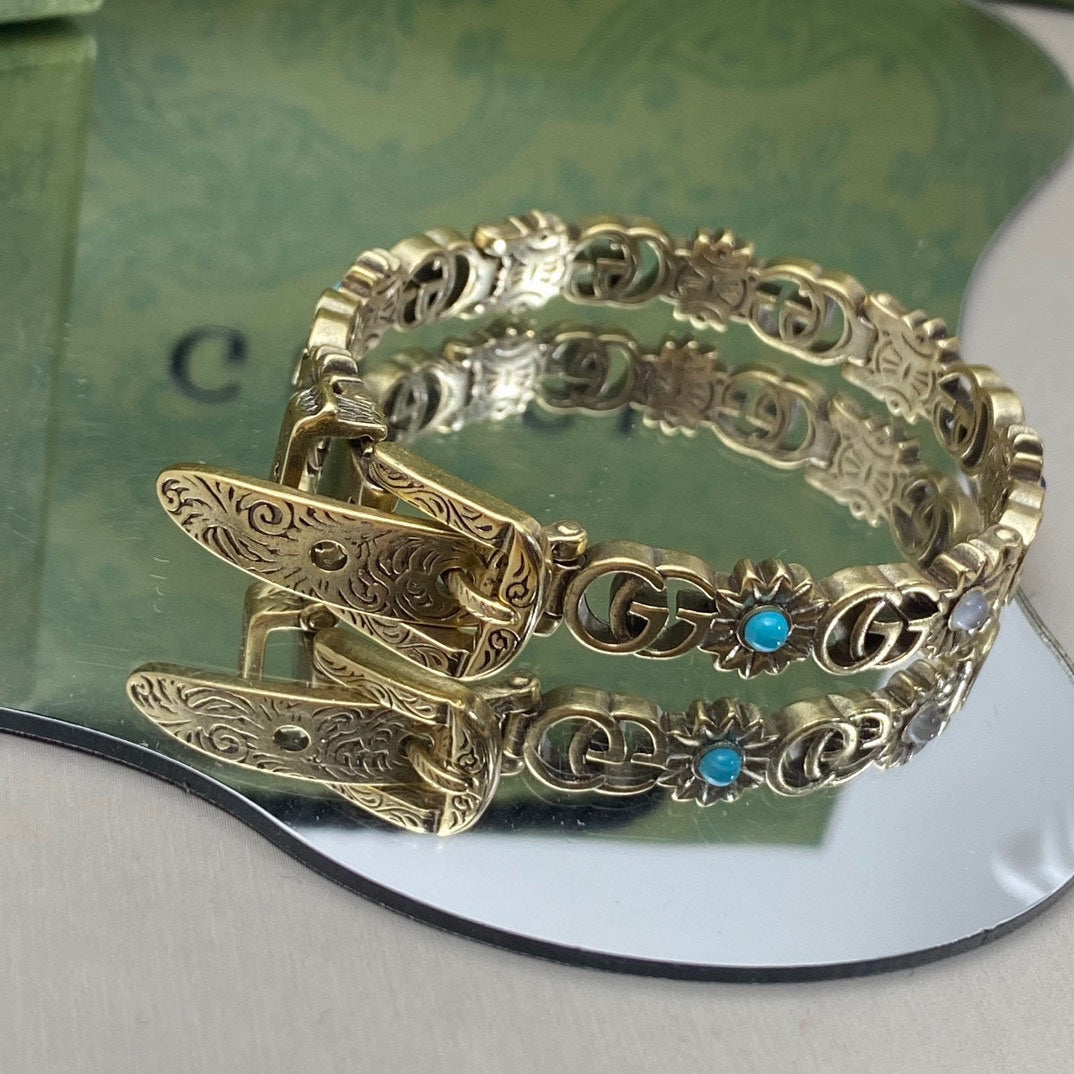 Gucci Double Flowers 18K Gold Bracelet