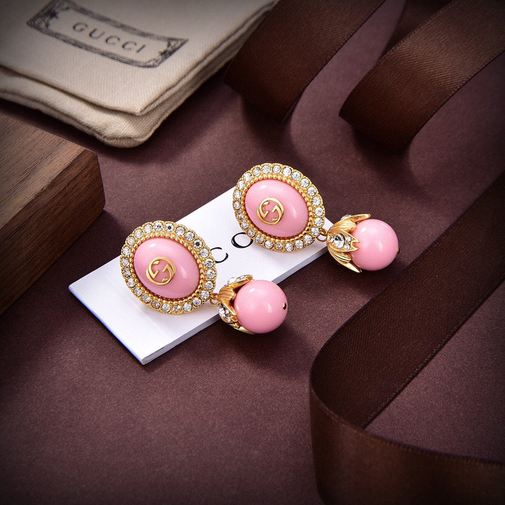 Gucci Double Pink Pearls 18K Gold Earrings