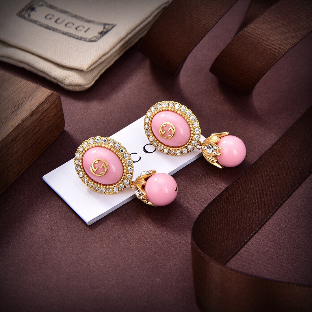 Gucci Double Pink Pearls 18K Gold Earrings
