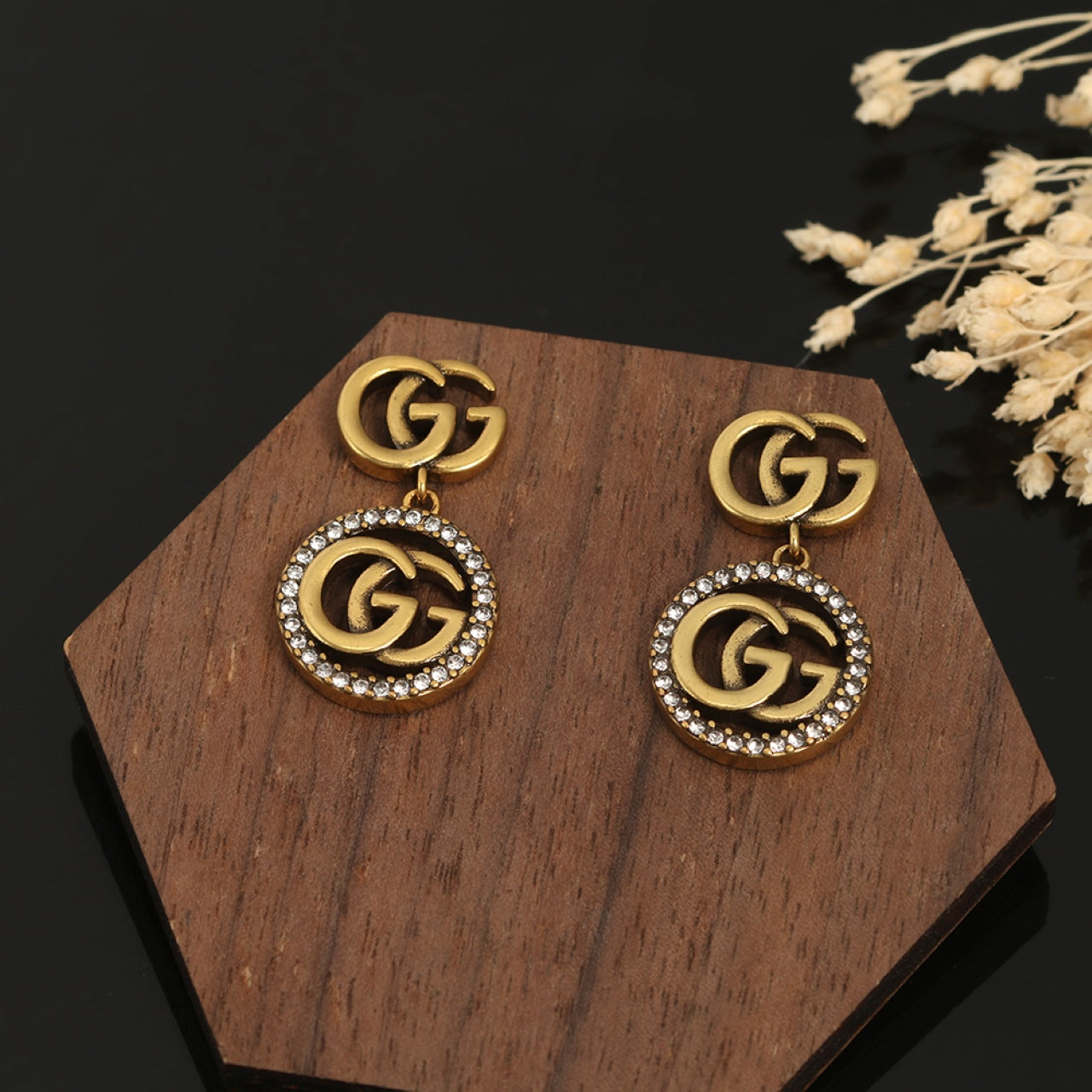 Gucci Double Crystals Vintage 18K Gold Earrings