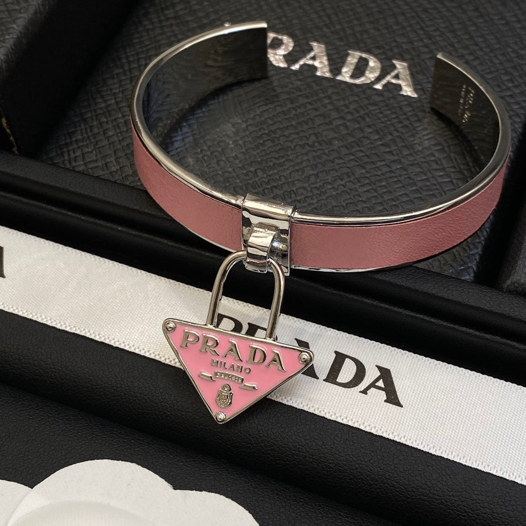 Prada Triangle Charm Cuff 18K Gold Bracelet