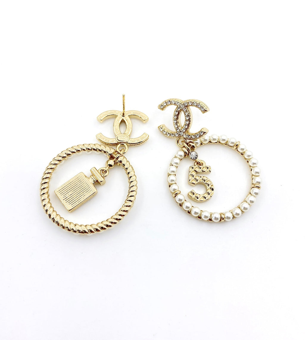 Chanel No. 5 Perfume Pendant 18K Gold Earrings