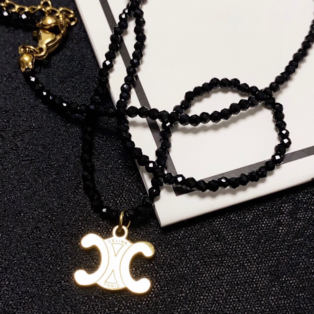 Celine Black Crystals 18K Gold Necklace