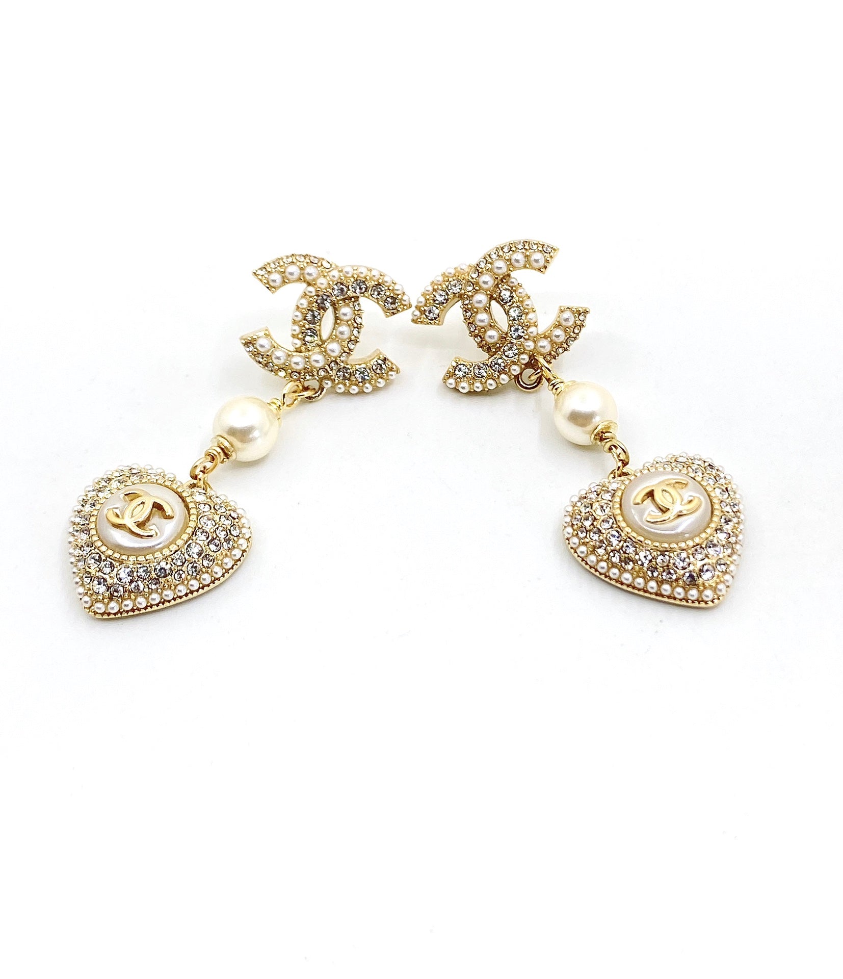 Chanel Heart Drop 18K Gold Earrings