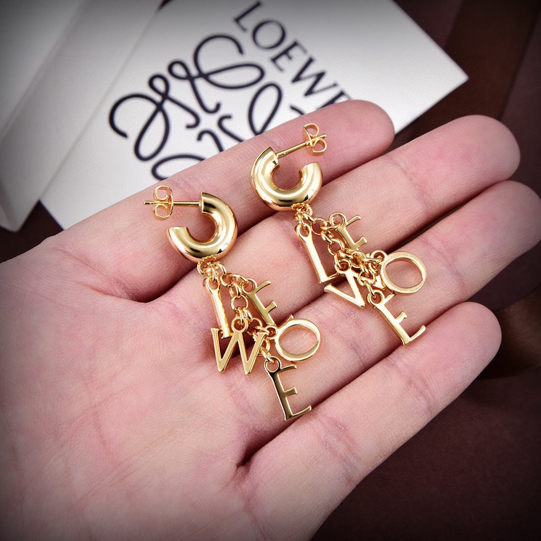 LOEWE Anagram Script 18K Gold Earrings
