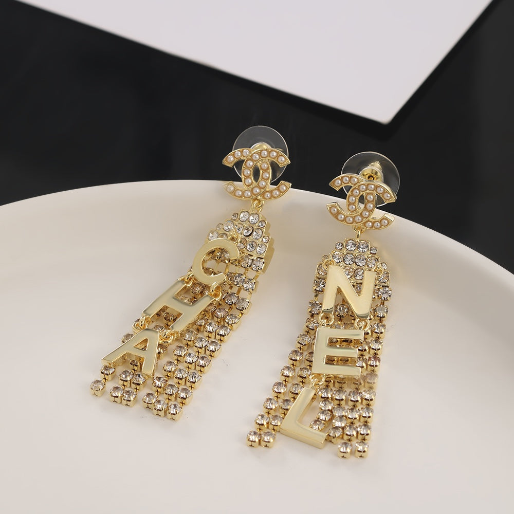 Chanel Letter 18K Gold Earrings