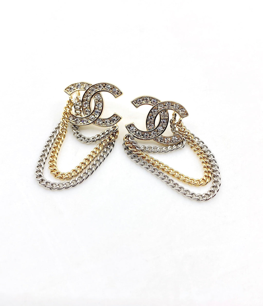 Chanel Chain Pendant 18K Gold Earrings