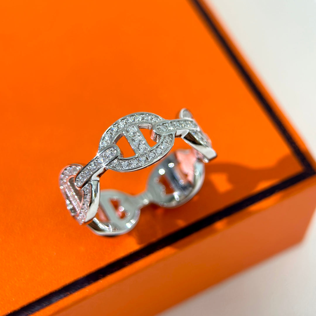 Hermes Chaine d'Ancre Enchainee Diamond 18K Gold Ring