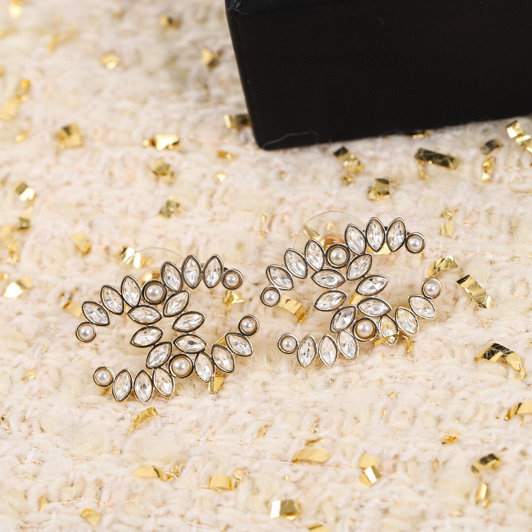 Chanel Crystal 18K Gold Earrings