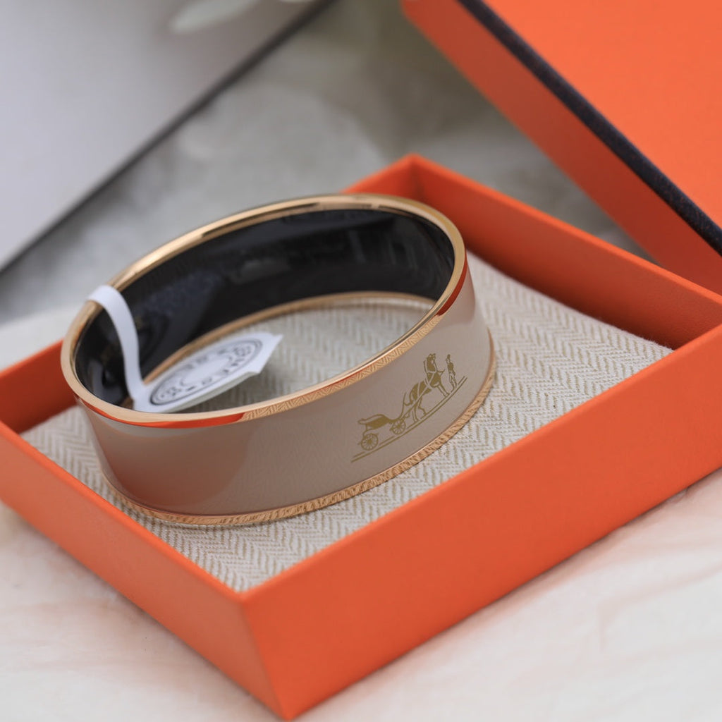Hermes Enamel Cal ̈ ̈che Wide Bangle 18K Gold Bracelet