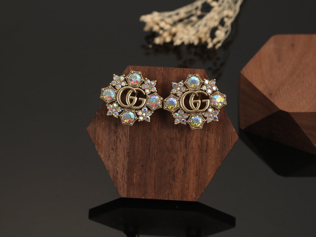 Gucci Double Blue Flowers 18K Gold Earrings