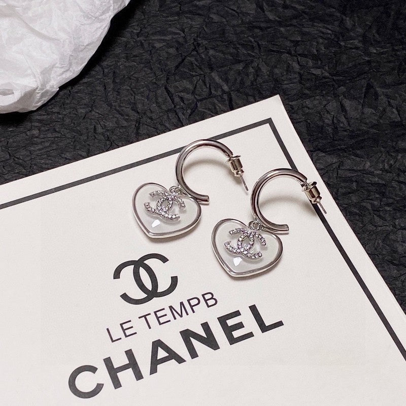 Chanel White Heart 18K Gold Earrings