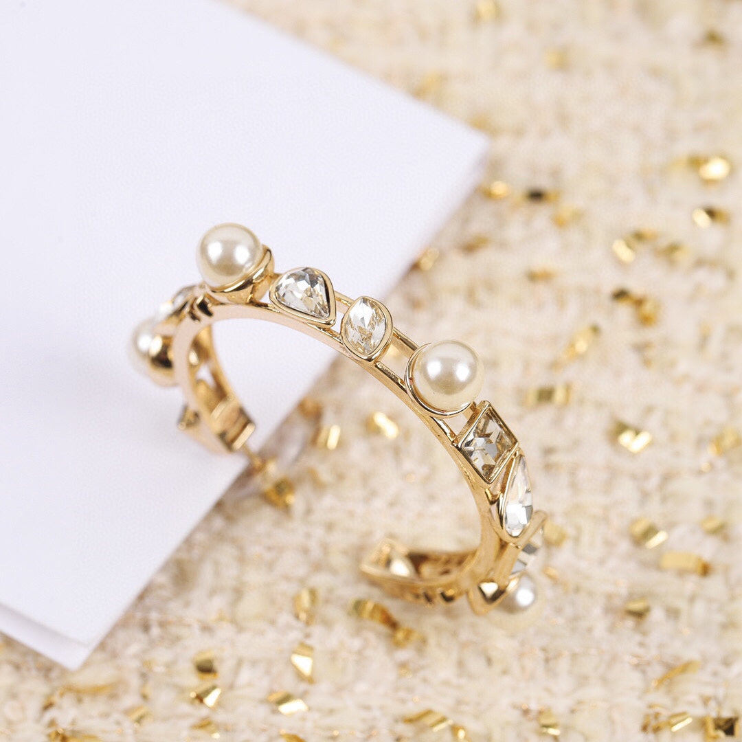 Chanel Pearl Crystal 18K Gold Earrings