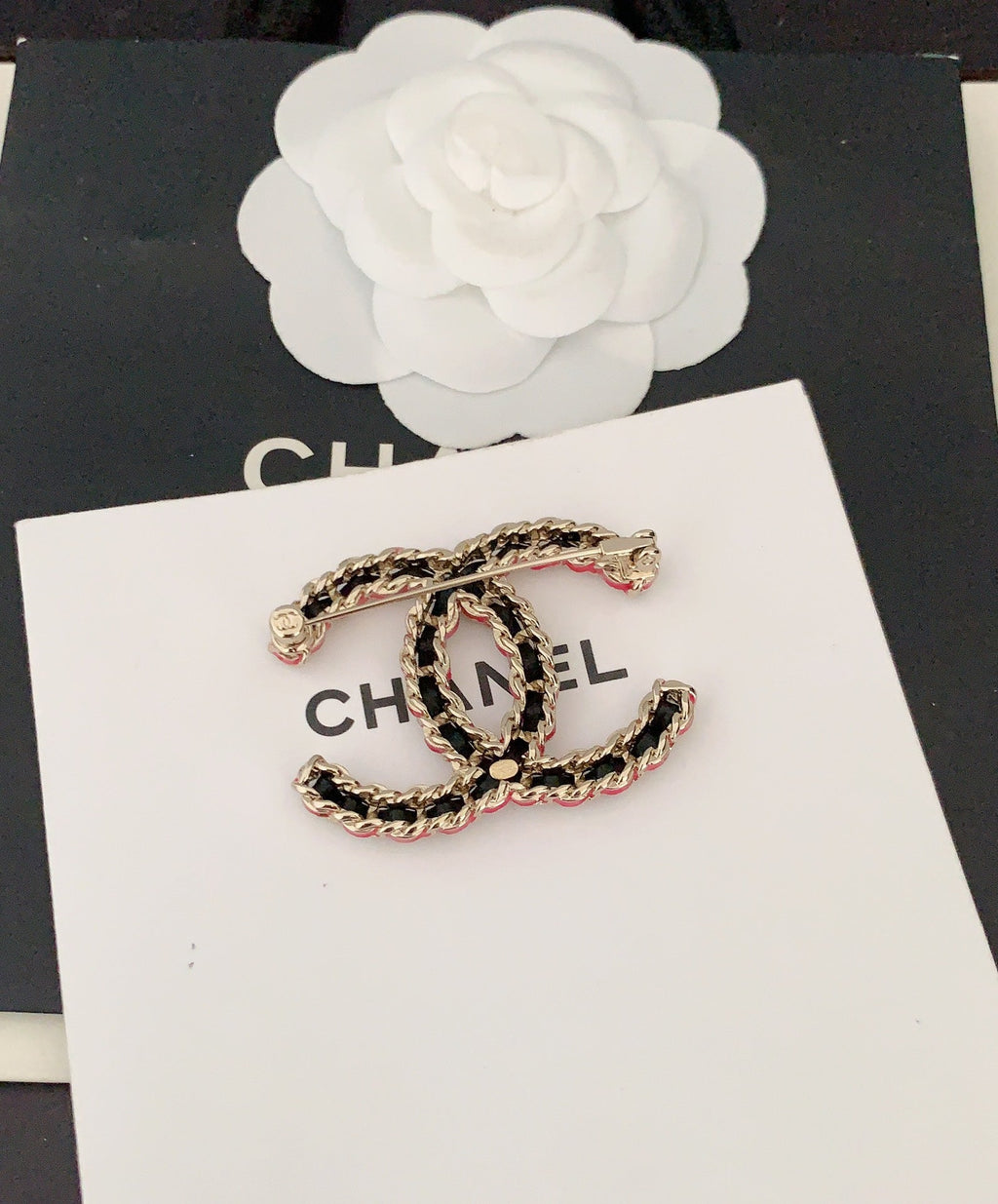 Chanel Leather Pink 18K Gold Brooch