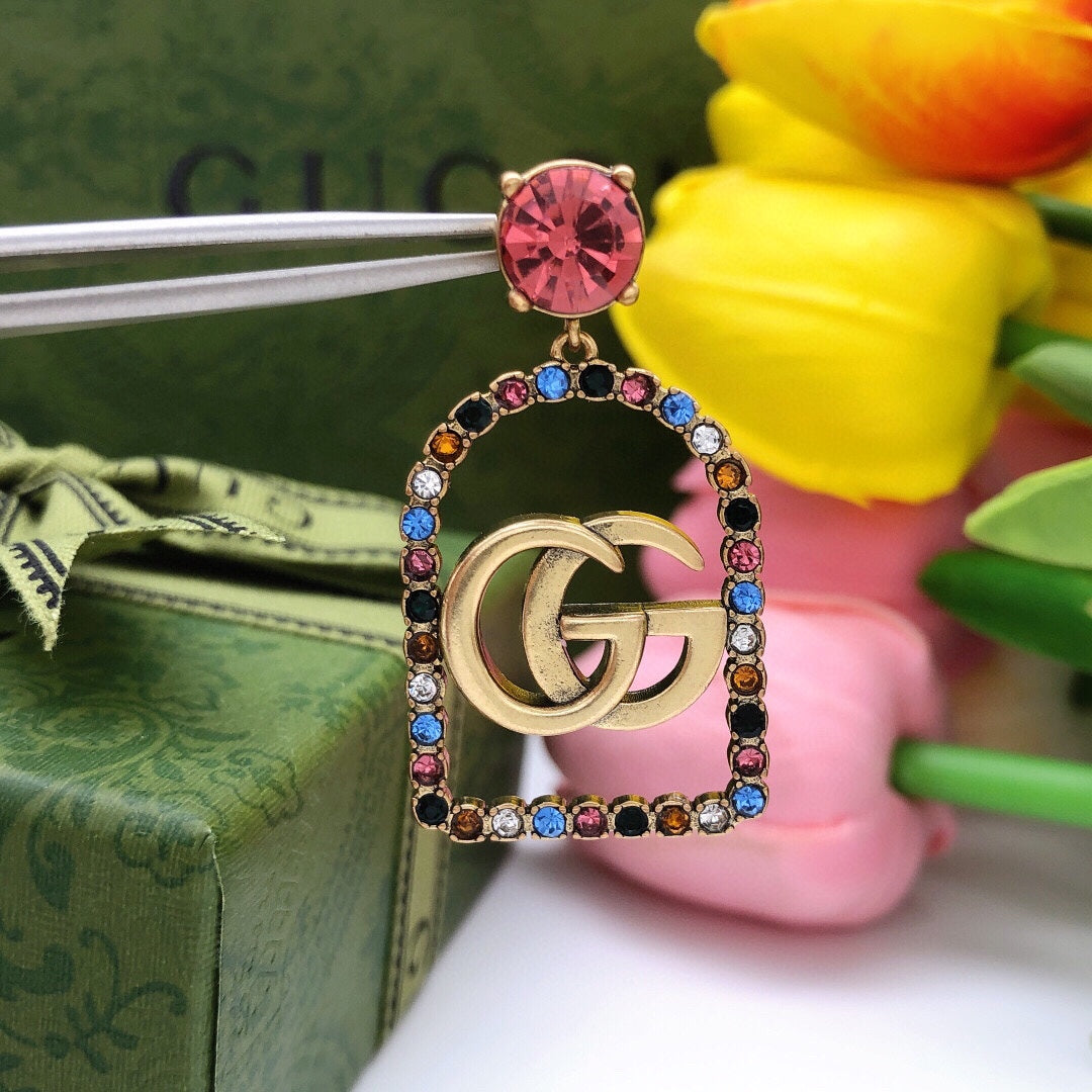 Gucci Double Color Crystals 18K Gold Earrings
