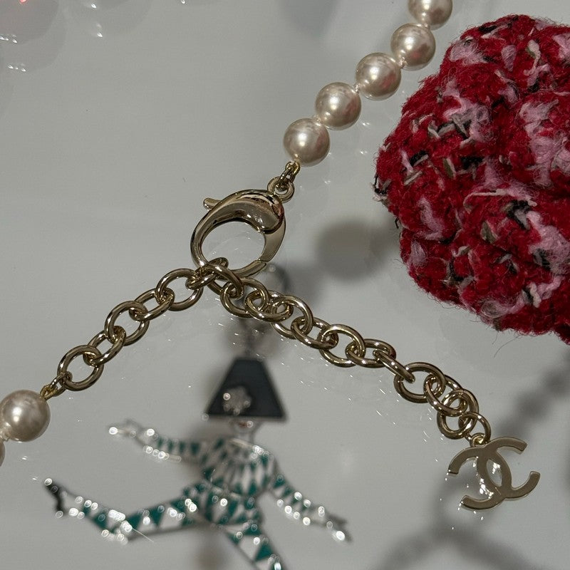 Chanel Red Crystal Pearl Choker 18K Gold Necklace