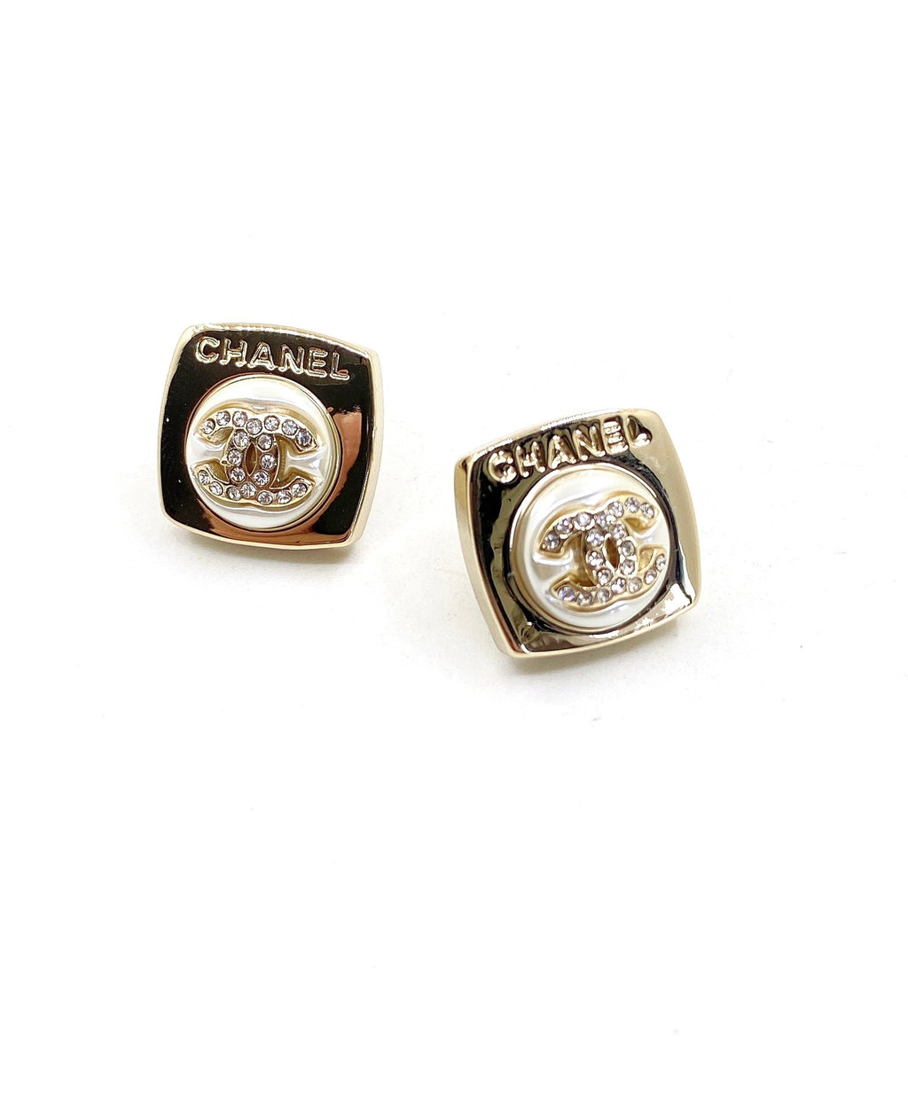 Chanel Diamond Square 18K Gold Earrings