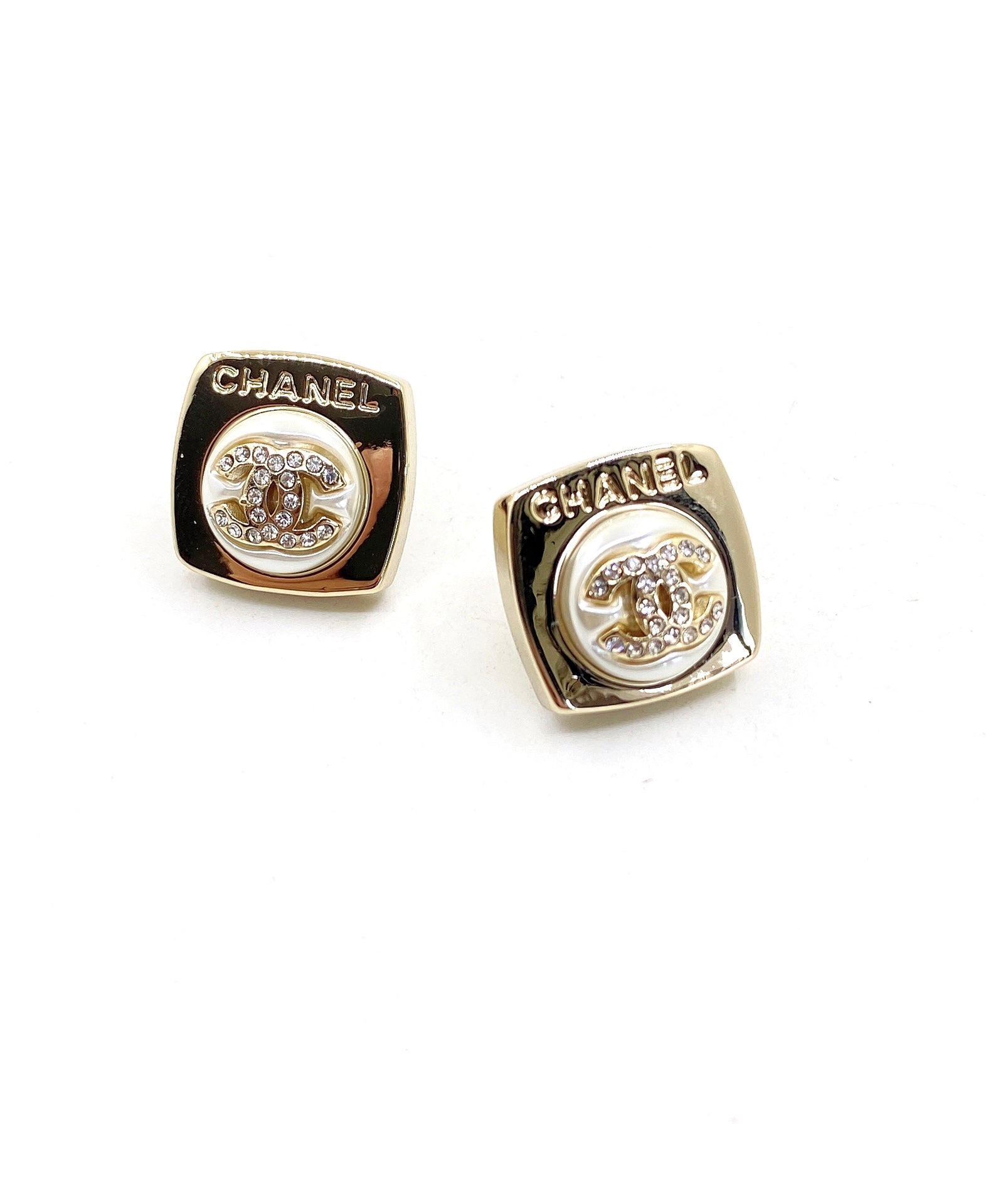 Chanel Diamond Square 18K Gold Earrings