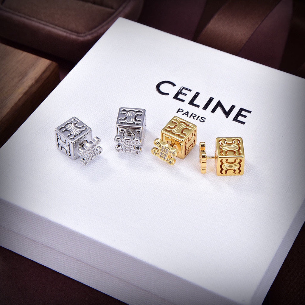 Celine Dice Pendant 18K Gold Earrings
