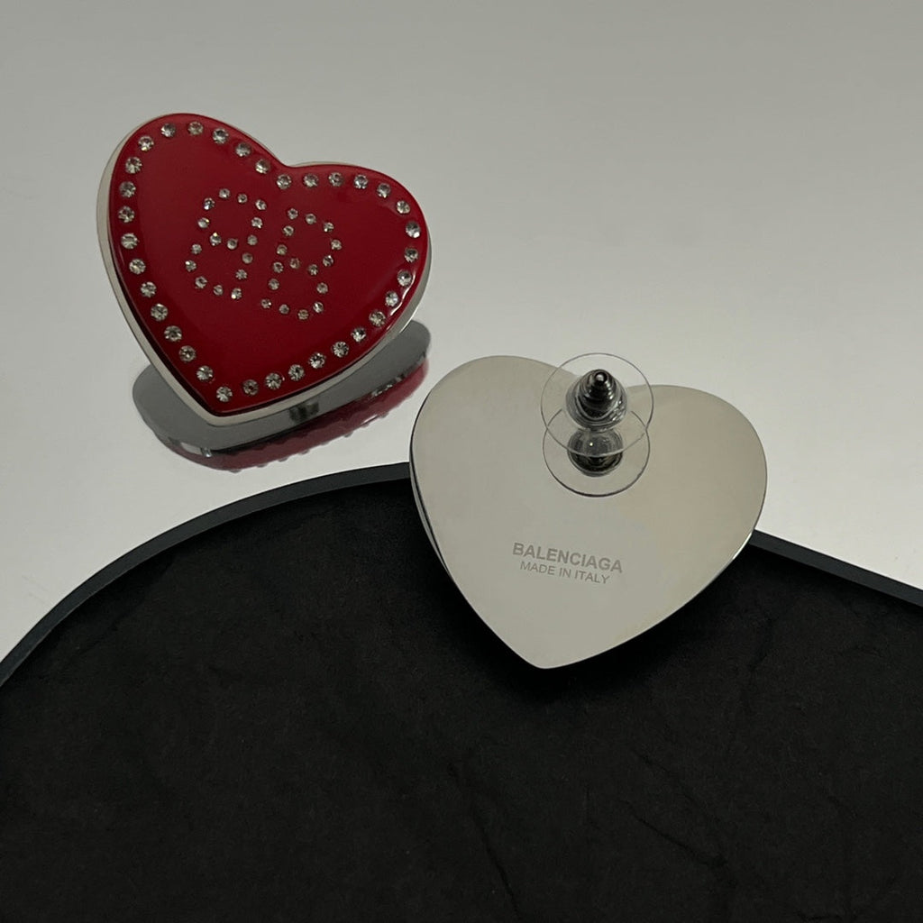 Balenciaga Red Heart 18K Gold Earrings